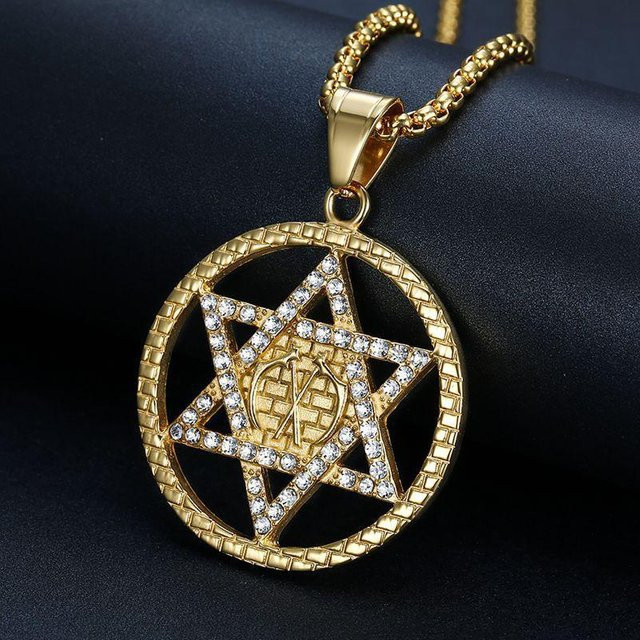 YIRAN Halskette Davidsstern-Anhänger, Kupfer, Gold, Diamant, Zirkonia, Herren - Bild 1