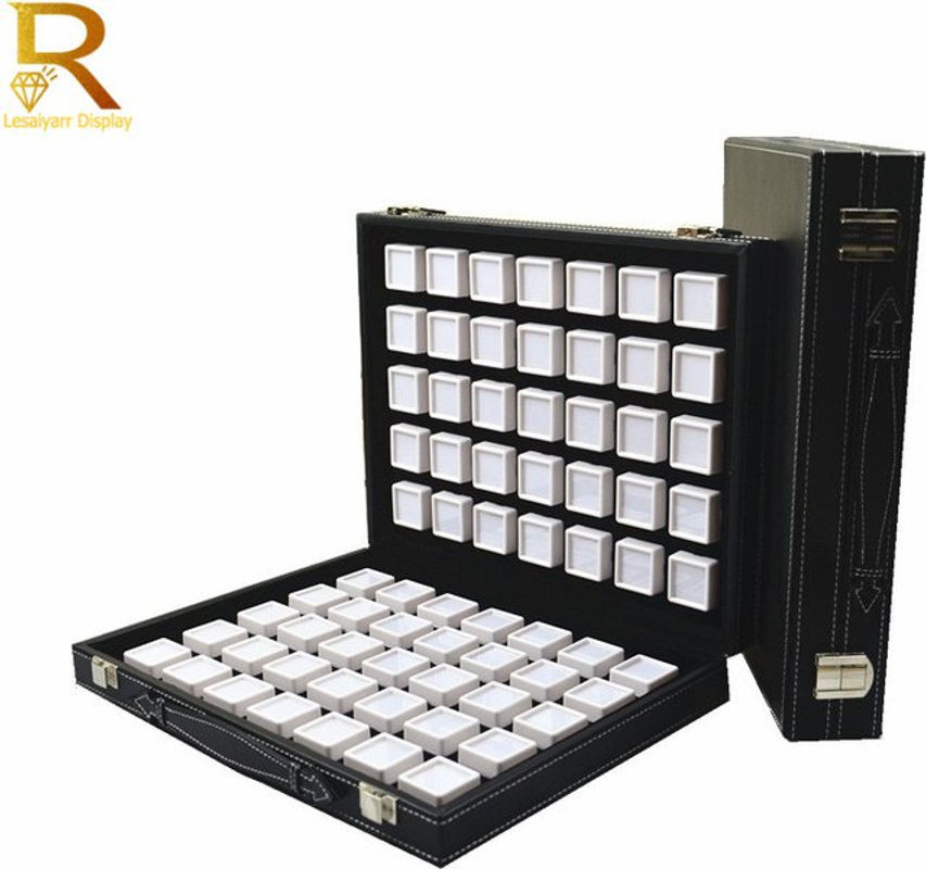 Lesaiyarr Schmuckaufbewahrungsbox aus Leder in Schwarz für Edelsteine und Perlen mit Gitter-Display und Top-Deckel - Bild 1