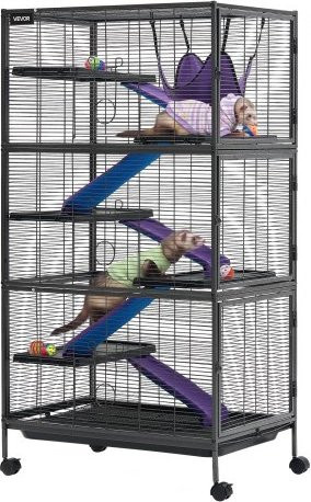 VEVOR Kleintierkäfig aus Metall für Frettchen, Chinchillas und Kaninchen, 6-stöckiges Kleintiergehege mit feststellbaren Schwenkrollen, Farbe: Schwarz/Silber, H x B x T: 149 x 80 x 52 cm - Bild 1