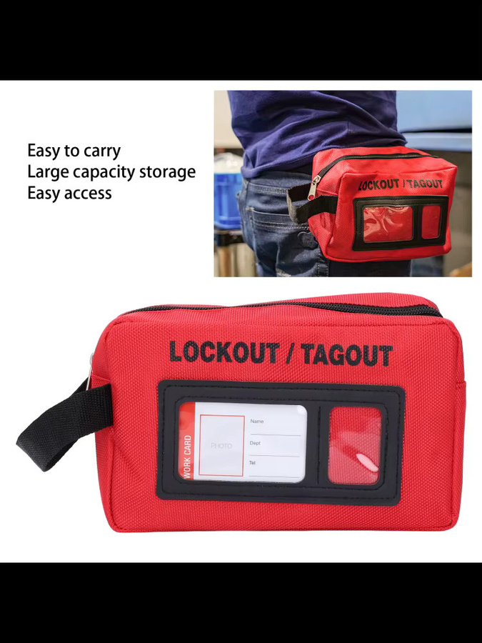 VGEBY Lockout Tagout Aufbewahrungstasche aus Polyester in Rot mit großem Fassungsvermögen und Klettverschluss, B/T/H: 20,0 x 12,0 x 8,0 cm - Bild 7