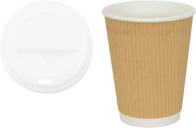 DELUKE Gewellte Pappbecher Braun mit Deckel 300 ml, 1000 Stück Einwegbecher für Kaffee und Getränke - Bild 1