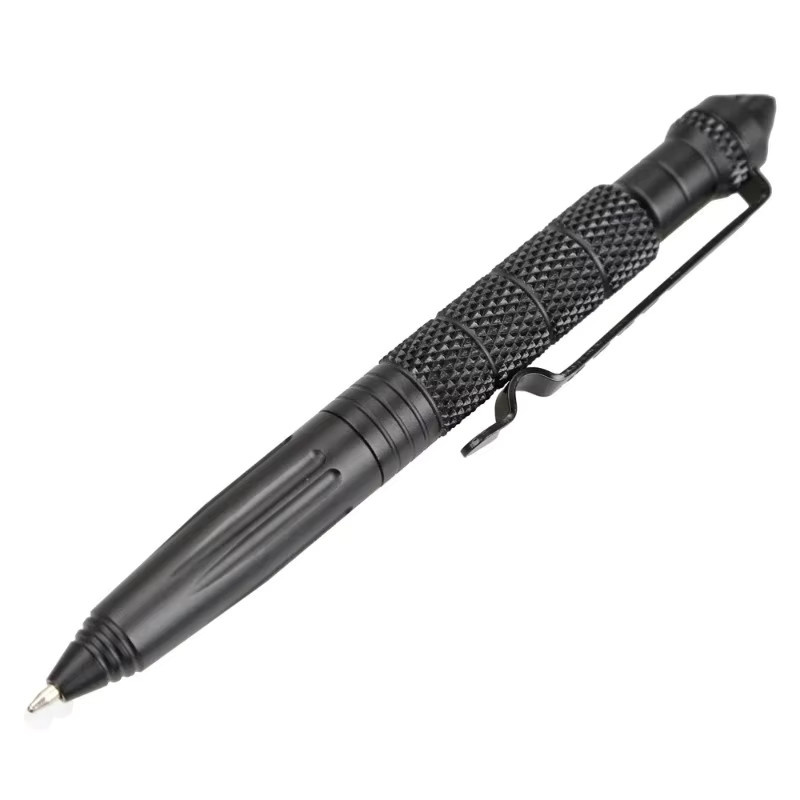 Multifunktionaler taktischer Gelstift aus Stahl und Aluminium in Schwarz mit Glasbrecher und Überlebenswerkzeug-Funktion - Bild 3
