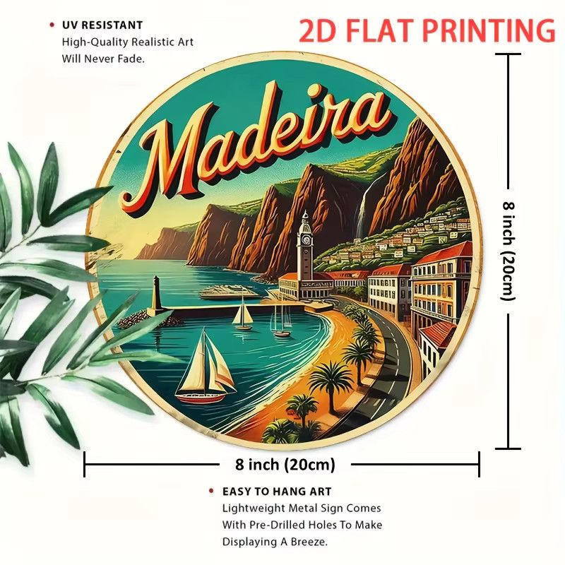 Potdemiel Vintage Wanddekoration aus Eisen Madeira Landschaft mit Küstenuhr Turm und Yacht, B/H: 20,07 x 19,8 cm - Bild 3
