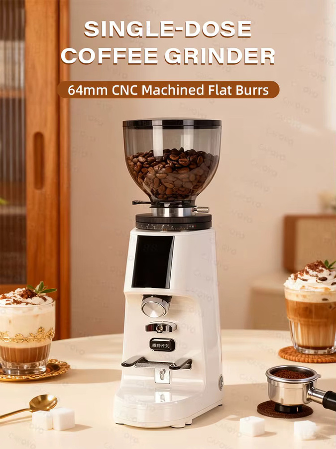 CAFOVO G764F Kaffeemühle mit 64 mm Flachmahlscheiben, 100-Stufen-Einstellung und Quantifizierung, Weiß - Bild 4