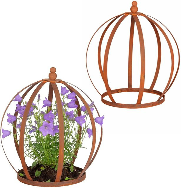 Relaxdays Staudenhalter aus Corten-Stahl in Rotbraun Rostoptik, 2er Set, Höhe: 35 cm, Breite: 30 cm, Tiefe: 30 cm - Bild 1