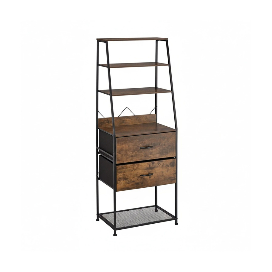 Relaxdays Standregal im industriellen Stil aus Buchenholz und Eisen mit 5 Ebenen und 2 Schubladen, Schwarz und Dunkelbraun, H x B x T: 164 x 60 x 41,5 cm - Bild 2