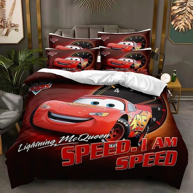 Paslu Bettwäsche Set Lightning McQueen Cartoon Autos in Rot, 3-teilig, B/H: 200 x 200 cm - Bild 1
