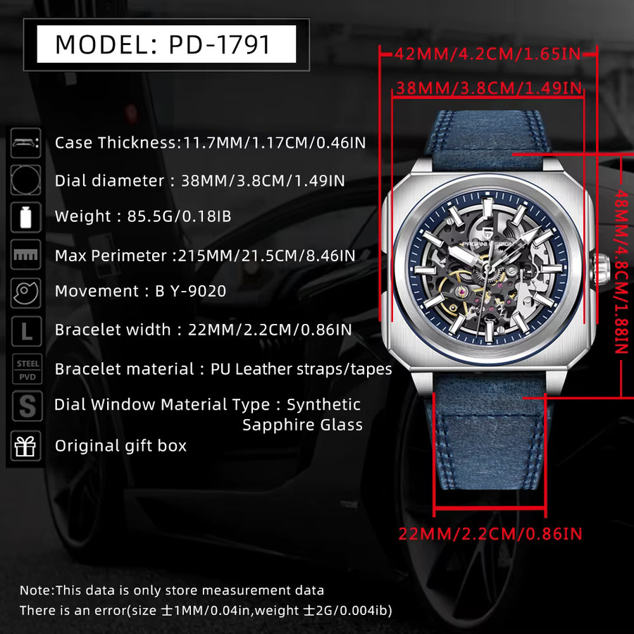 Pagani Design Armbanduhr, Automatik, Edelstahl, Saphirglas, Leder, Herren - Bild 5