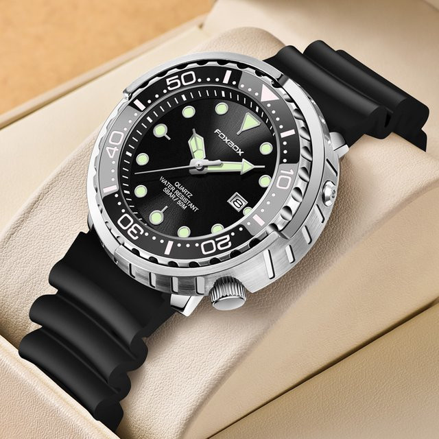 FOXBOX Armbanduhr Quarz, Edelstahl, Schwarz, Silber, Herren - Bild 1