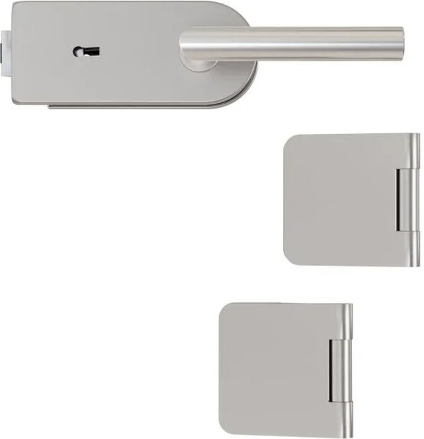 Hansaglas Glastürbeschlag Studio/Office Buntbartschloss mit gerundeten Elementen aus Edelstahl in Silber, B/H/T: 265 x 175 x 80 mm, Tiefe: 52 x 7 x 21 mm - Bild 1