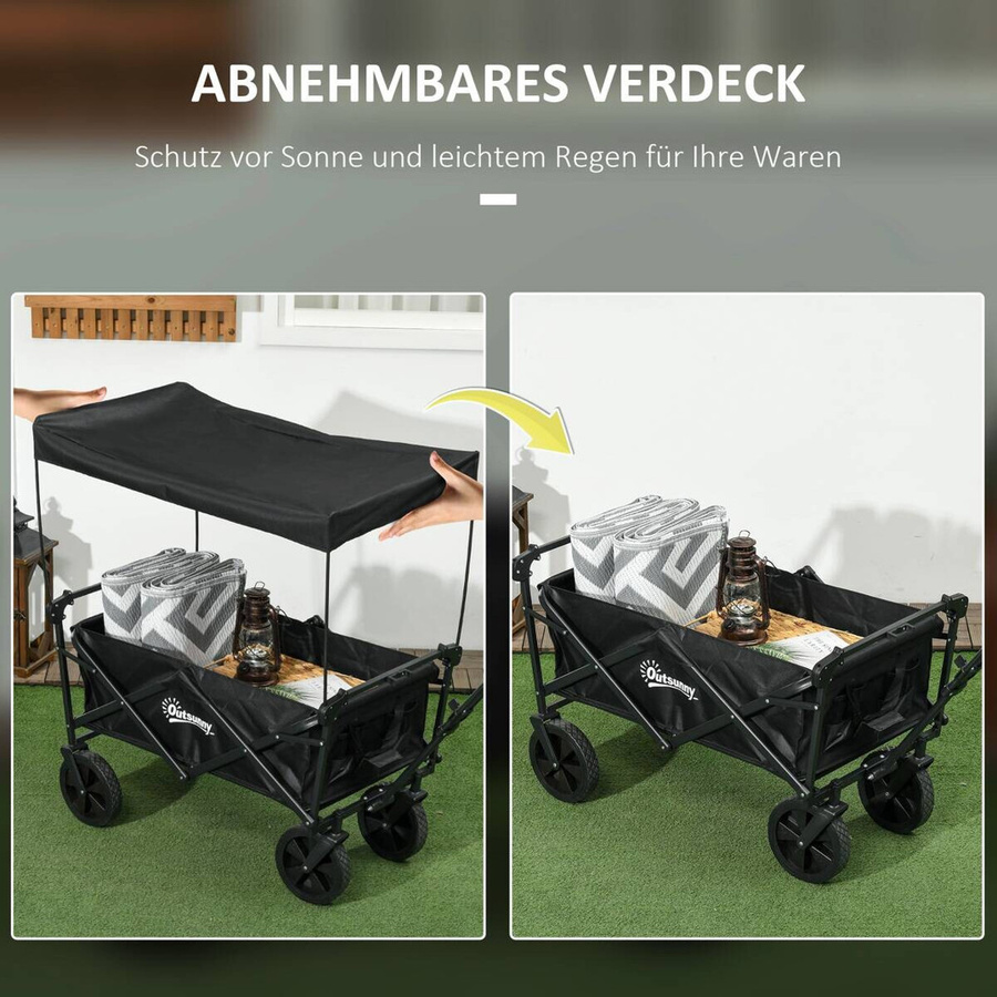 Outsunny Bollerwagen mit Sonnendach und Griff in Schwarz, B/H/L: 52 x 105 x 97 cm - Bild 5