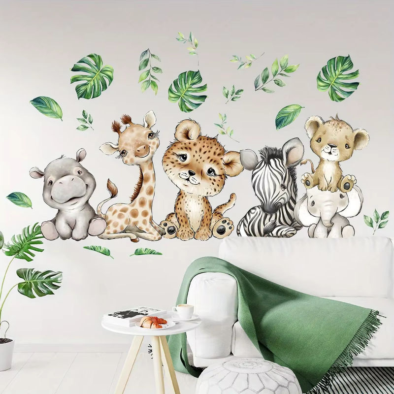 BRUP Cartoon Tier Wandaufkleber mit Nilpferd, Tiger, Elefant, Hirsch und Baum in Mehrfarbig für Kinderzimmer, Schlafzimmer und Kindergarten - Bild 2
