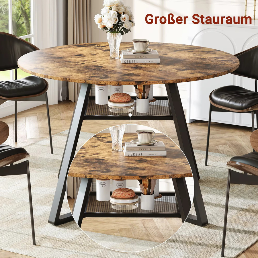 Rosahqnda Runder Esstisch im Retro-Stil aus Holz und Metall, Farbe: Braun, Durchmesser: 120 cm - Bild 4