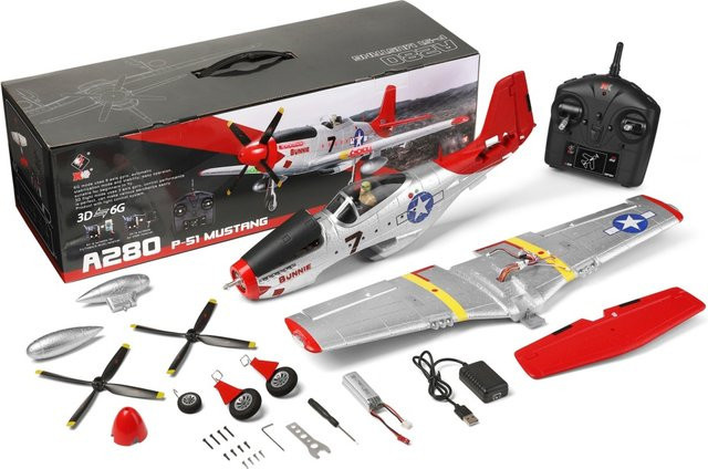 XK A280 P-51 3D/6G System RC Flugzeug Kämpfer, mit LED-Leuchten - Bild 1