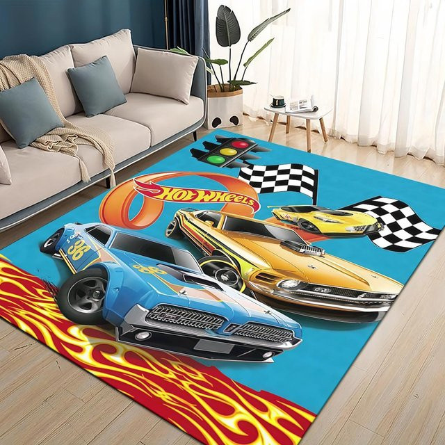 Hot Wheels Rennauto Kinder Teppich mit Cartoon-Motiv, rutschfest und waschbar, B/H: 60 x 40 cm, mehrfarbig - Bild 1