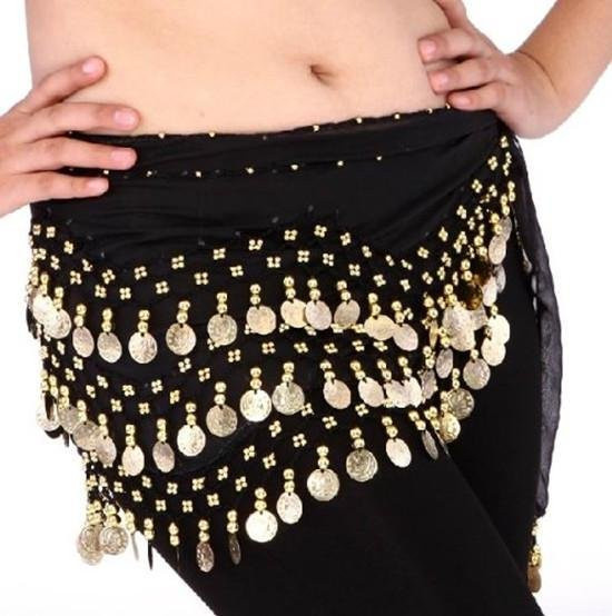 Houspace Hüfttuch Bauchtanz Damen, Kette Gürtel, schwarz, Gold Silber Münzen - Bild 1
