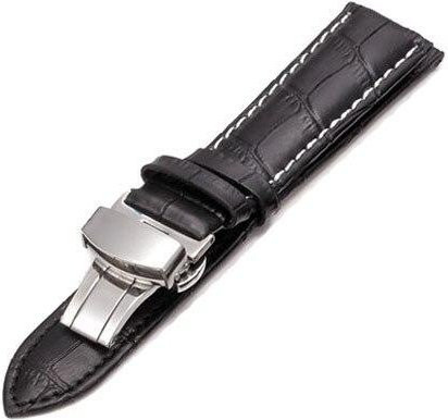 Uhrenarmband Leder, Krokodil-Optik, Schmetterlingsschnalle, 15 mm, grau, Herren - Bild 1