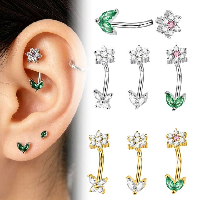 Piercing Edelstahl, Zirkonia, Blumen, Unisex - Bild 1