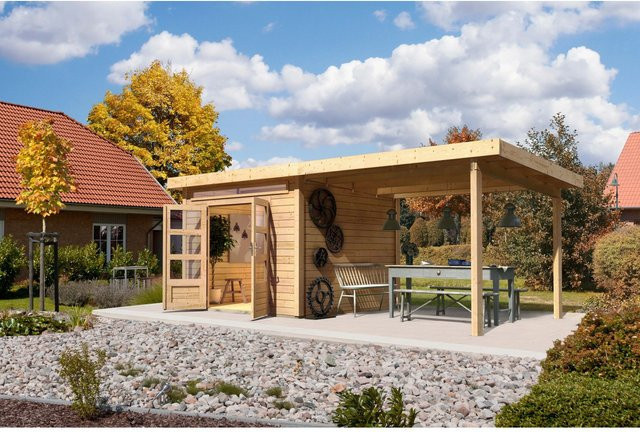Karibu Holz-Gartenhaus Kumla 6 Natur mit Pultdach und modernem Design, Farbe: Braun, B/T: 270 x 270 cm - Bild 1
