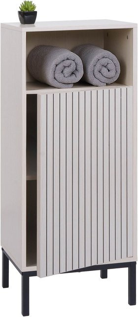 Badezimmerkommode MCW-O42 in Beige mit 1 Tür und 3 Staufächern, B/T/H: 98 x 39 x 30 cm - Bild 1
