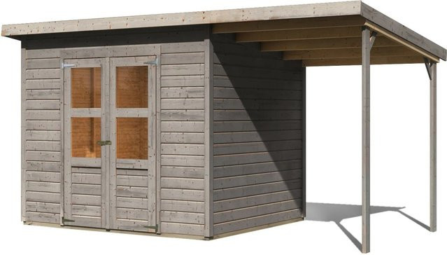 Karibu Gartenhaus Vellinge mit Anbaudach in Grau, Pultdach aus nordischer Fichte, B/T/H: 219 x 238 x 210 cm - Bild 1