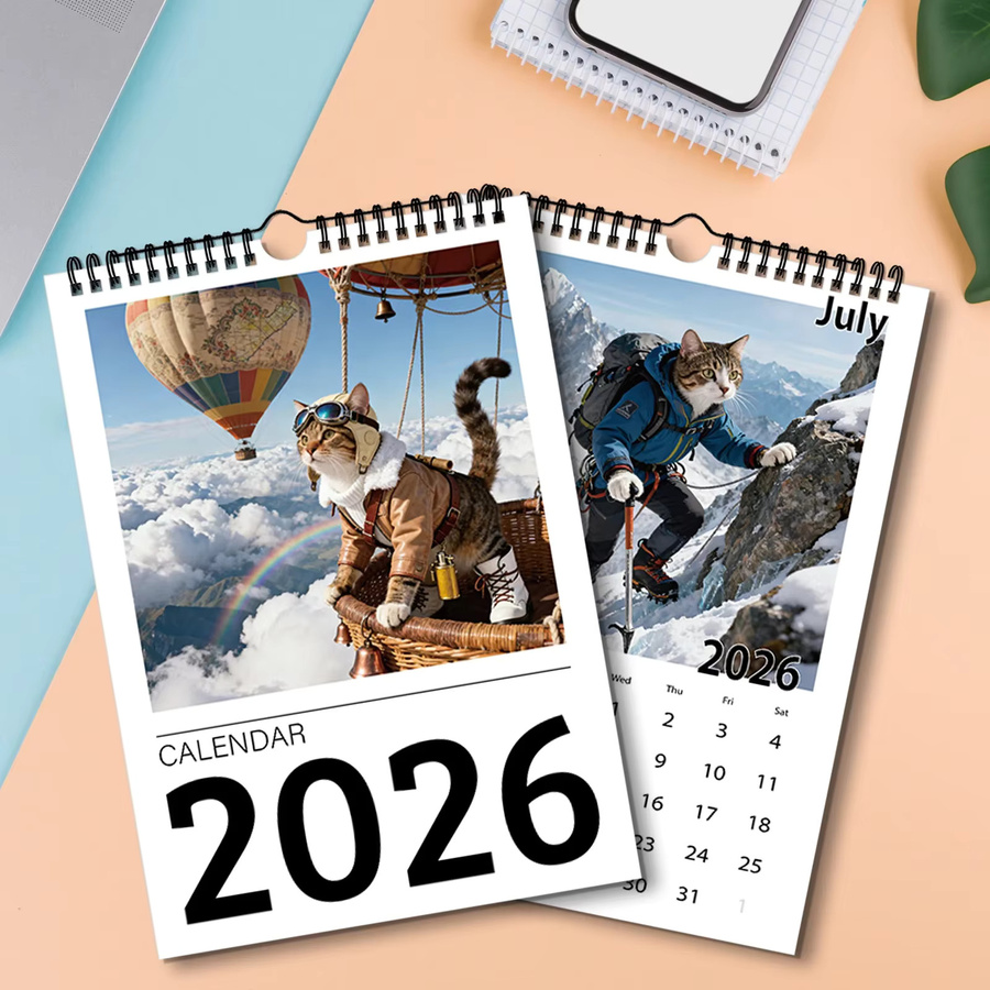 A4-Wandkalender 2026 mit süßen Katzen Motiven, 12 verschiedene Muster, Mehrfarbig - Bild 4