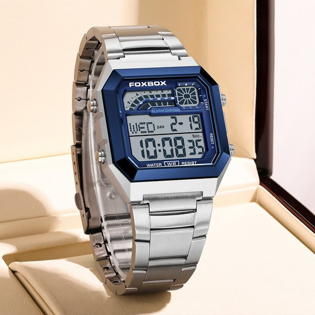 FOXBOX Digitaluhr Edelstahl, Quarz, Chronograph, Herren - Bild 1