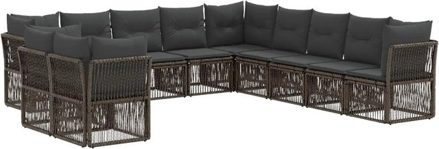 vidaXL Gartensofa-Set 11-tlg. in Grau aus Poly-Rattan mit Polsterung und wetterfestem Metallgestell - Bild 1