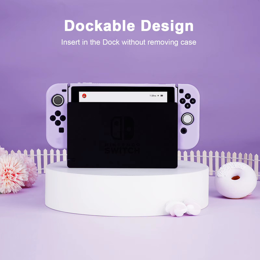 Nintendo Switch OLED Schutzhüllen Bundle mit 4 Grip Caps in Rot und Lila - Bild 2