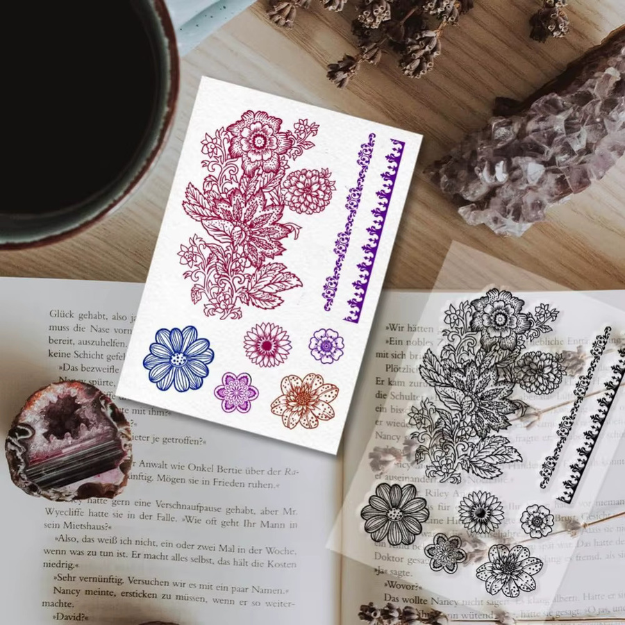 Transparente Silikonstempel mit Volksblumen-Motiv für DIY-Scrapbooking und Kartenherstellung - Bild 6