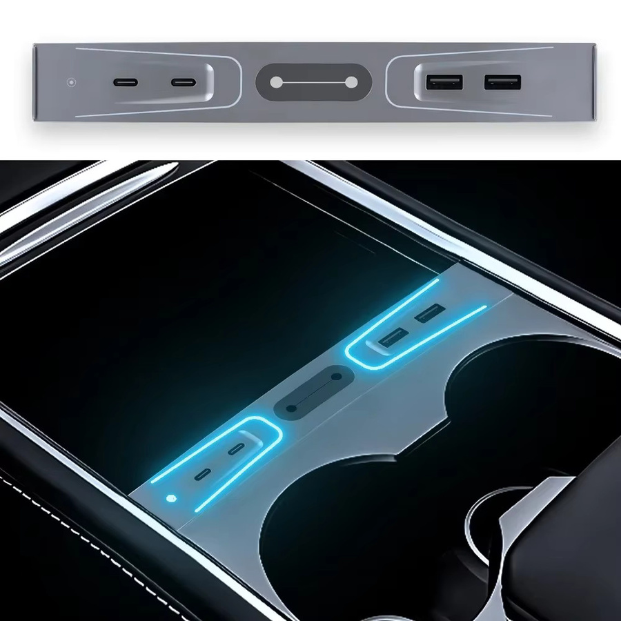 NAVIFANS 27 W Schnellladegerät USB-Hub für Tesla Model 3 und Tesla Model Y 2021–2023, Intelligente Dockingstation mit USB-A und USB-C, Schwarz - Bild 6