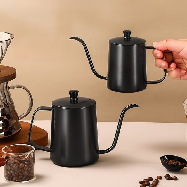 WUWANLI Schwanenhals Wasserkocher aus Edelstahl mit Deckel für Kaffee und Heißwasser in Silber, Beige oder Schwarz - Bild 1