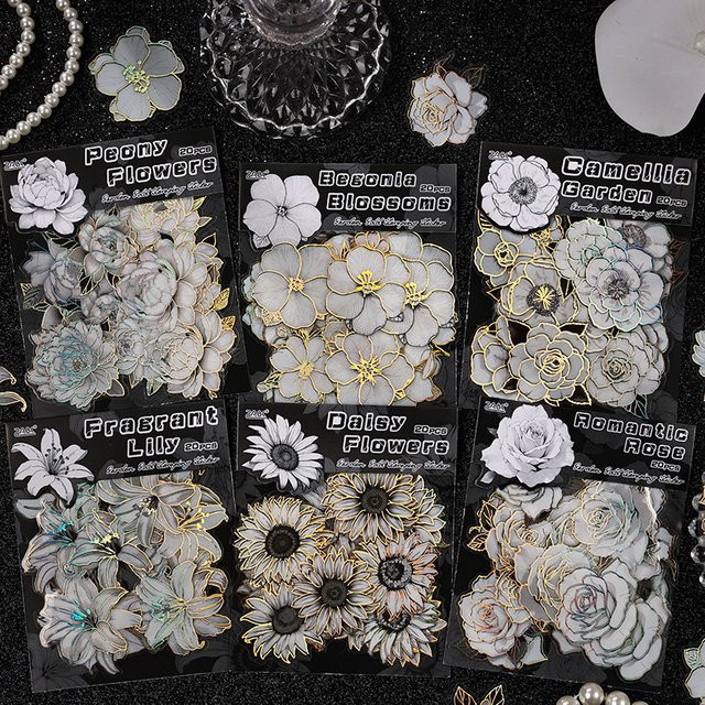 Holografische Blumenaufkleber in Gold und Silber für dein Tagebuch und Bastelprojekte - Bild 1