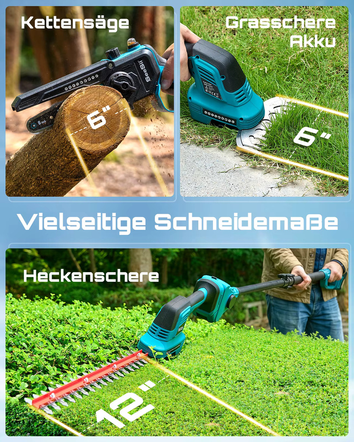 Seesii 6-in-1 Gartenwerkzeug-Set mit Teleskopstange, elektrischer Heckenschneider und Strauchschere, kompatibel mit Makita 18V Akku - Bild 5