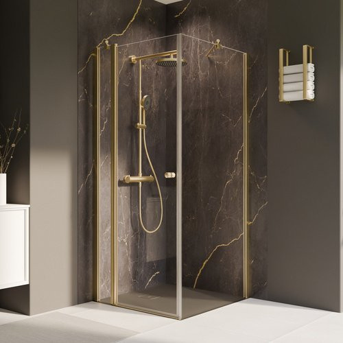 Breuer Duschkabine Elana 2.0 Eckdusche mit Drehtür und Seitenwand, grau getöntes Glas, goldfarbene Beschläge, B/T/H: 100 x 100 x 200 cm - Bild 1