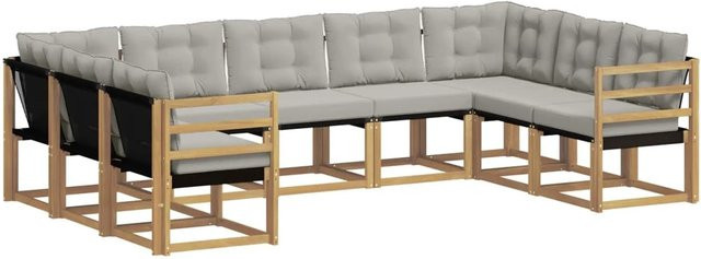 vidaXL Outdoor-Sofagarnitur in L-Form aus Akazienholz und Textilene mit Kissen in Weiß-Hellgrau - Bild 1