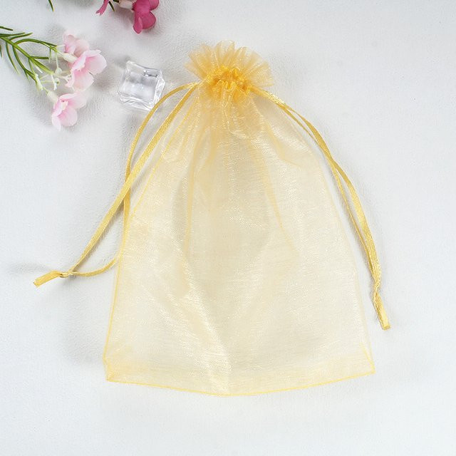 10 Stück Organza-Beutel mit Kordelzug in Gold und Transparent als wiederverwendbare Netz-Geschenktüten zur Aufbewahrung - Bild 1