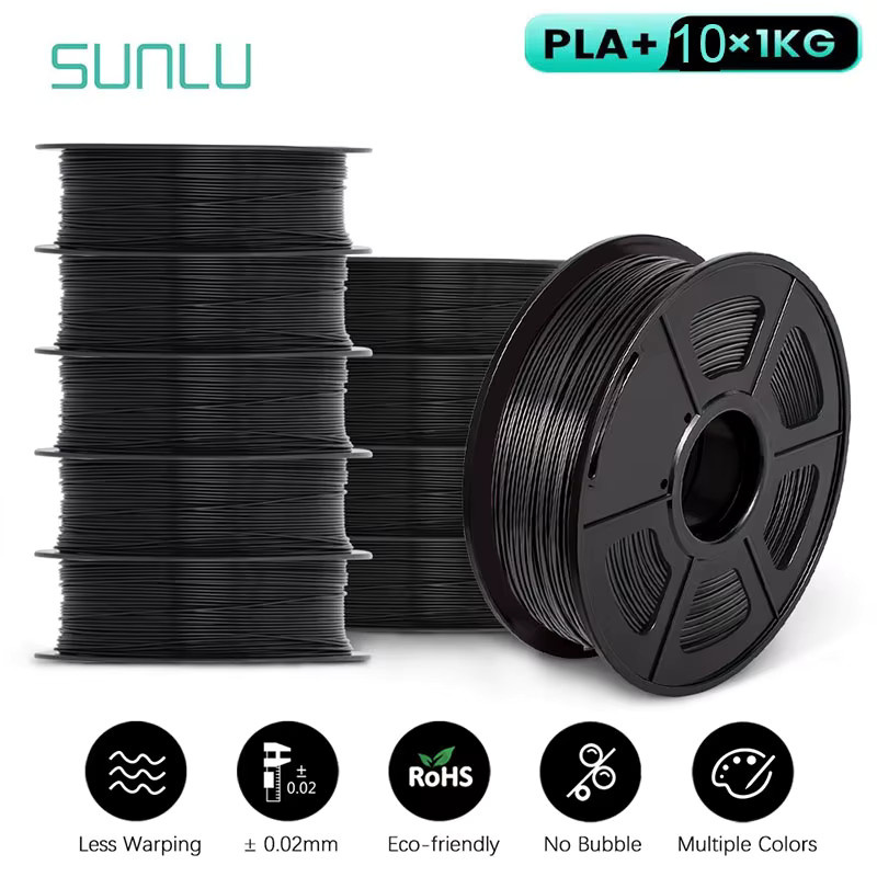 SUNLU 3D-Drucker Filament Set 10 Rollen à 1 kg, PLA/PLA PLUS/PETG/ABS, 1,75 mm, Schwarz - Bild 6
