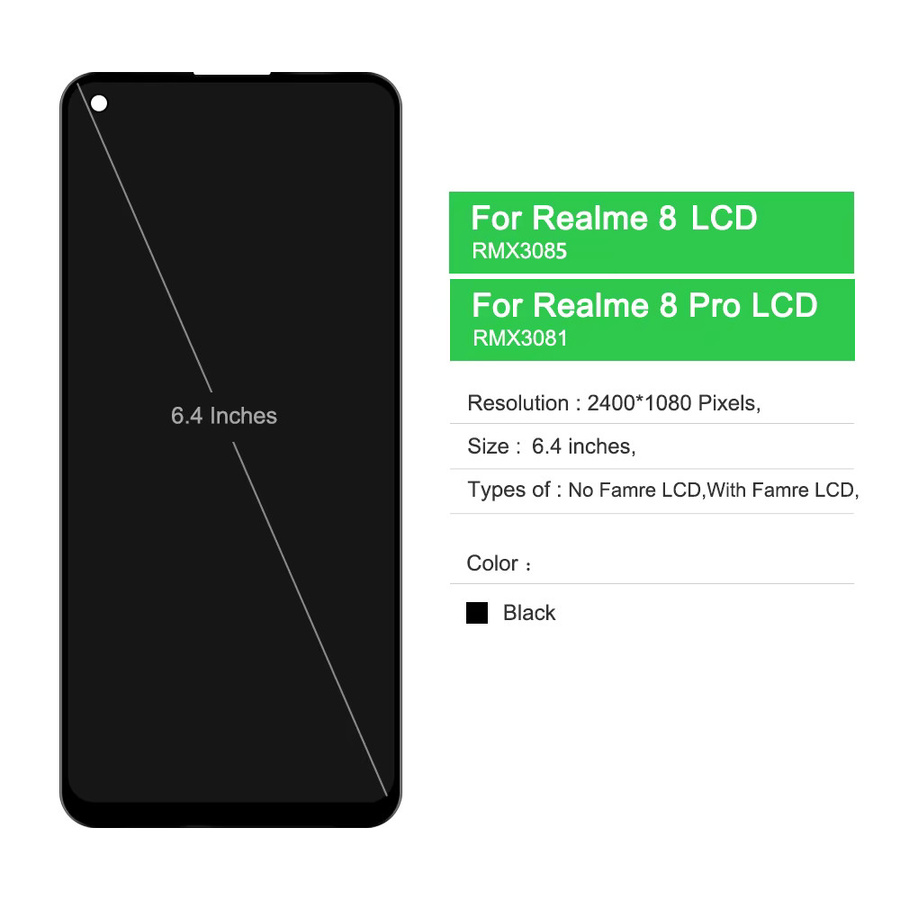 Realme 8 4G RMX3085 AMOLED Display Ersatz mit Touchscreen Digitizer in Schwarz - Bild 2