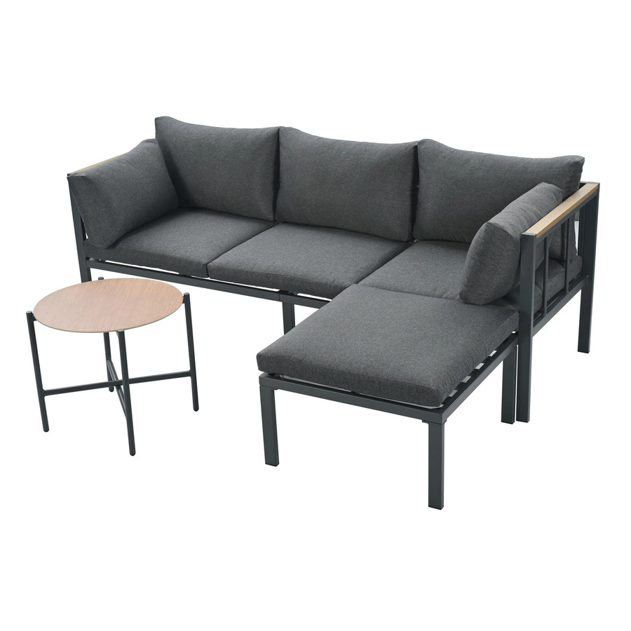 okwish Gartenmöbel-Set Eckgarnitur in L-Form mit Glastisch und Ottoman, Grau - Bild 2