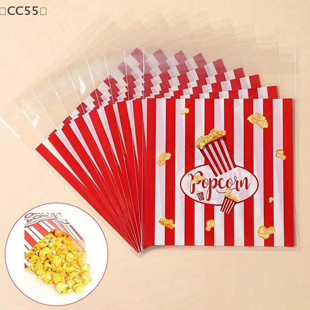 ieniaCC55 Geschenktüten im Popcorn-Design, rot-weiß gestreift, selbstverschließende Snackbeutel für Süßigkeiten und Kekse, B/H: 13 x 10 cm - Bild 1