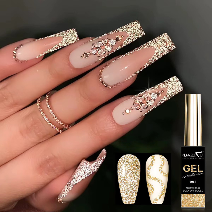 QAZIXU Glitzer-Liner-Gel Nagellack-Set, Gold Silber, Schimmernd - Bild 2