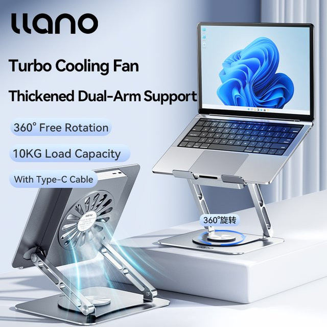 llano Laptopständer 360 Grad drehbar, verstellbarer und faltbarer Monitorheber für 13 bis 17,3 Zoll, Farbe: Silber - Bild 1