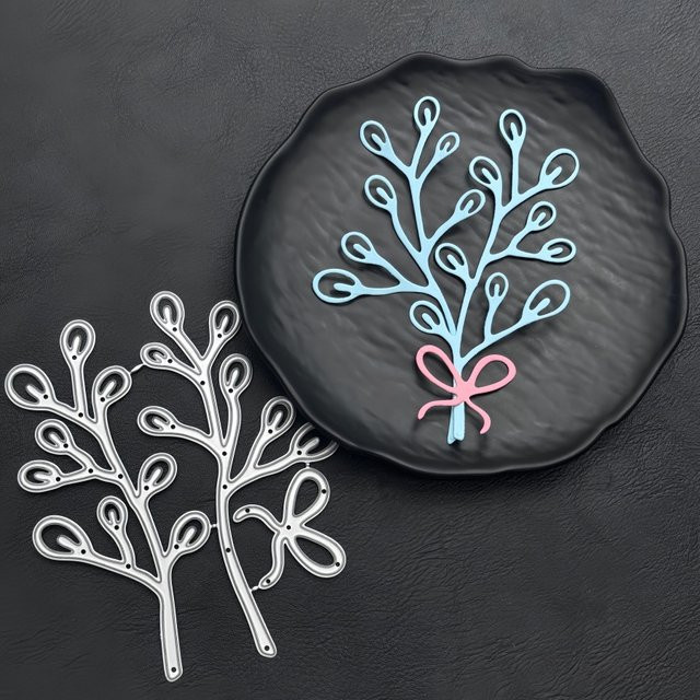 Metall-Stanzformen Botanischer Zweig und Schleife in Silber für DIY-Scrapbooking und Kartenherstellung - Bild 1