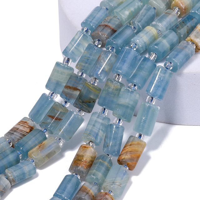 AOHAYOOMQ Perlen, Blau Calcit Naturstein, 8-11mm, Unisex - Bild 1