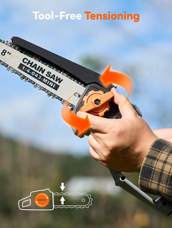 TaskStar 8 Zoll Mini Elektrische Kettensäge mit Automatischer Ölzufuhr, Akkubetriebene Kabellose Handgeführte Baumsäge für Garten und Holzschnitt - Bild 2