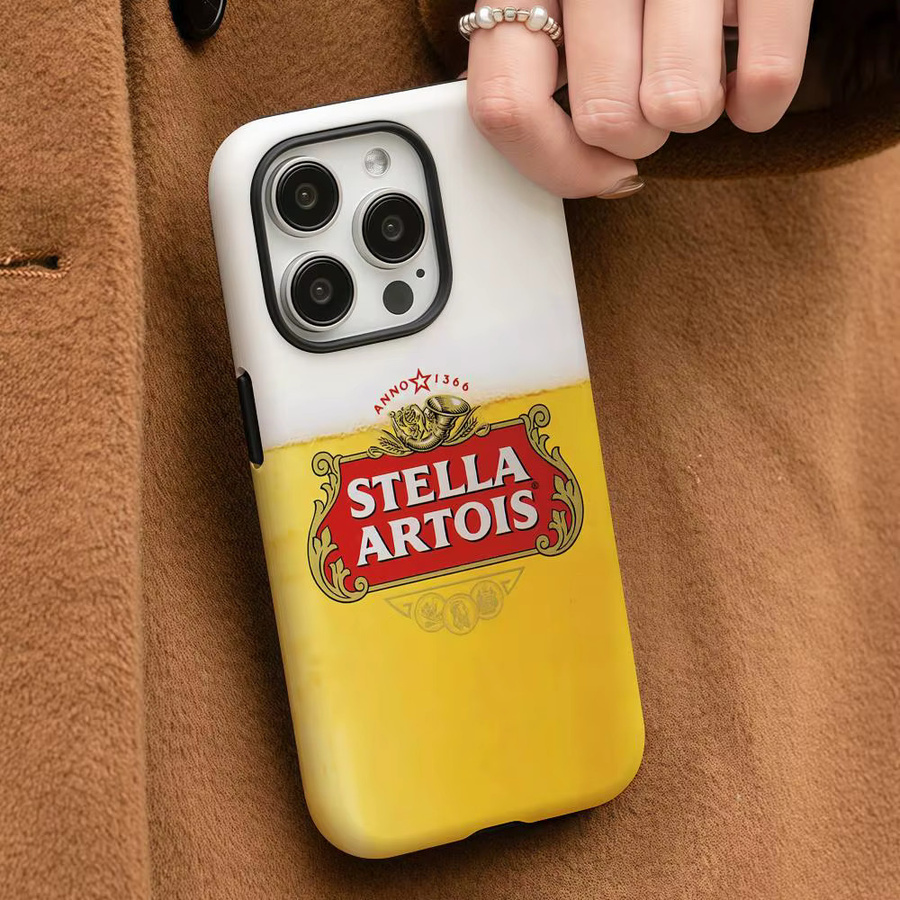 S-STELLA A-ARTOIS Bier Handyhülle für iPhone 12 bis 17 Pro Max Plus, glänzende HD-Doppelschicht-Flüssighartschale, Weiß - Bild 3