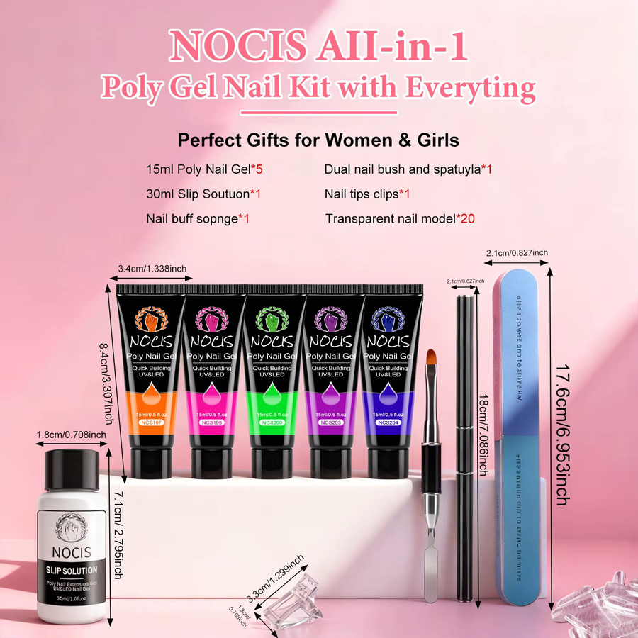NOCIS Poly Gel Nagel-Kit Starter, 5 Farben, Glänzend, Damen - Bild 4