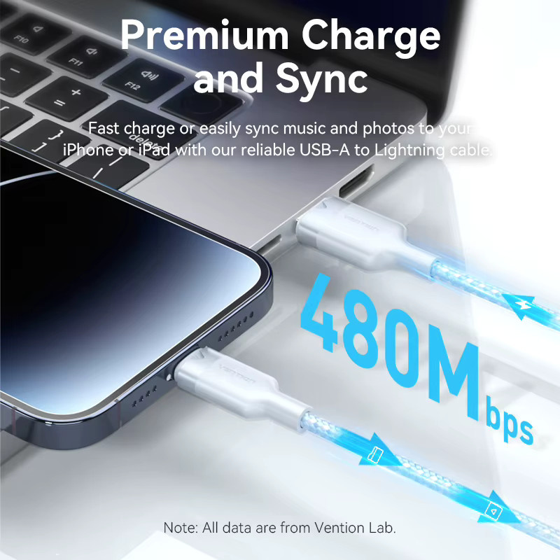 Vention USB 2.0 auf Lightning Datenkabel 2,4 A Schnellladekabel für iPhone 8-14 Serie und iPad, USB-A auf Lightning, Weiß oder Pink - Bild 3