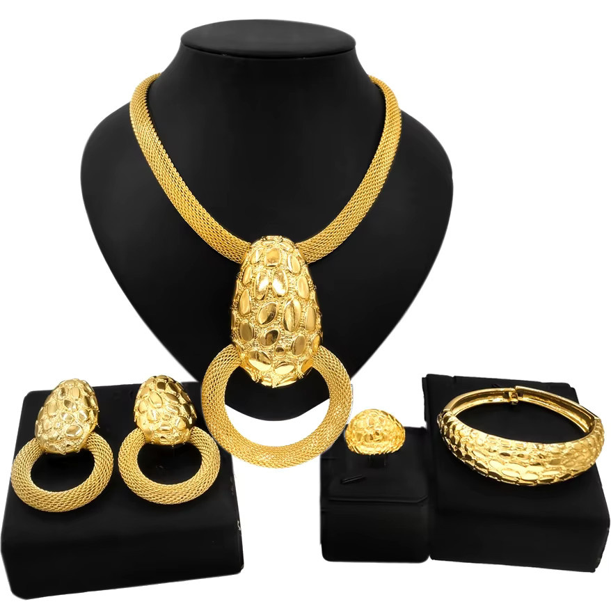 SYHOL Schmuckset, Ei-Anhänger, Halskette, Ohrringe, Gold, Damen, Hochzeit - Bild 2